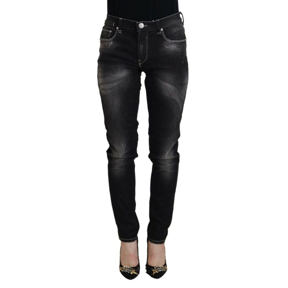 Acht Black Washed Mid Waist Tapered Women Casual Denim Women's Jeans